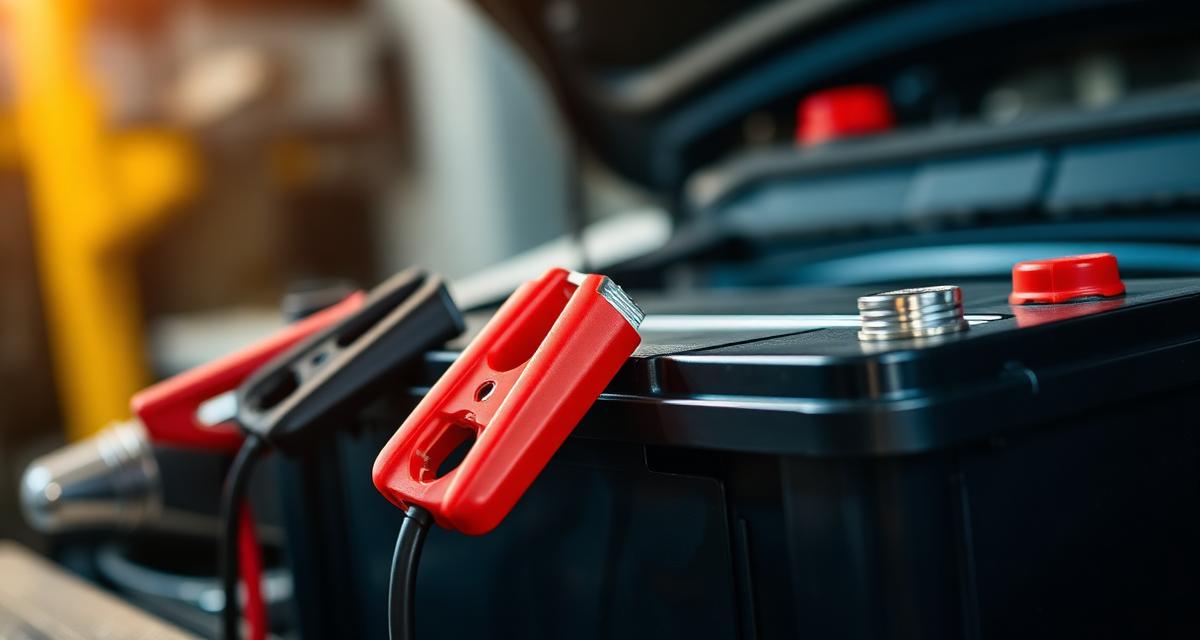 Bateria de carro com cabos de chupeta vermelho e preto conectados
